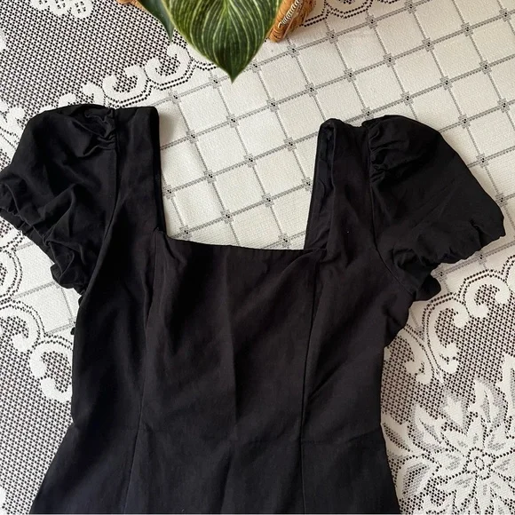 Zara Linen Black Puff Sleeve Backless Dress size Large - Picture 3 of 6
